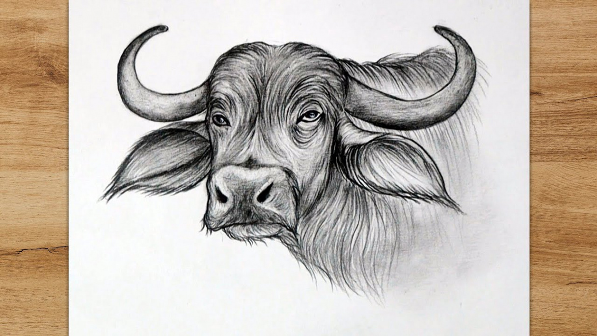 How to Draw a Water Buffalo Head step by step  Realistic Animals Drawing