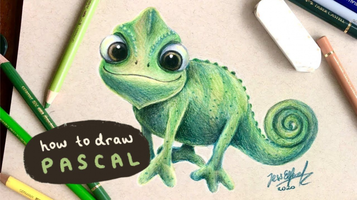 HOW TO DRAW PASCAL FROM TANGLED  with coloured pencils  Disney