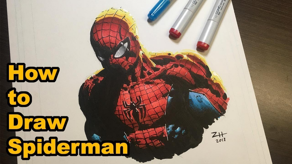 How to Draw Spiderman - Drawing Tutorial (Copic Markers and Ink)