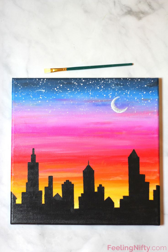 How to Paint a Sunset Cityscape For Beginners (Easy)  Diy art