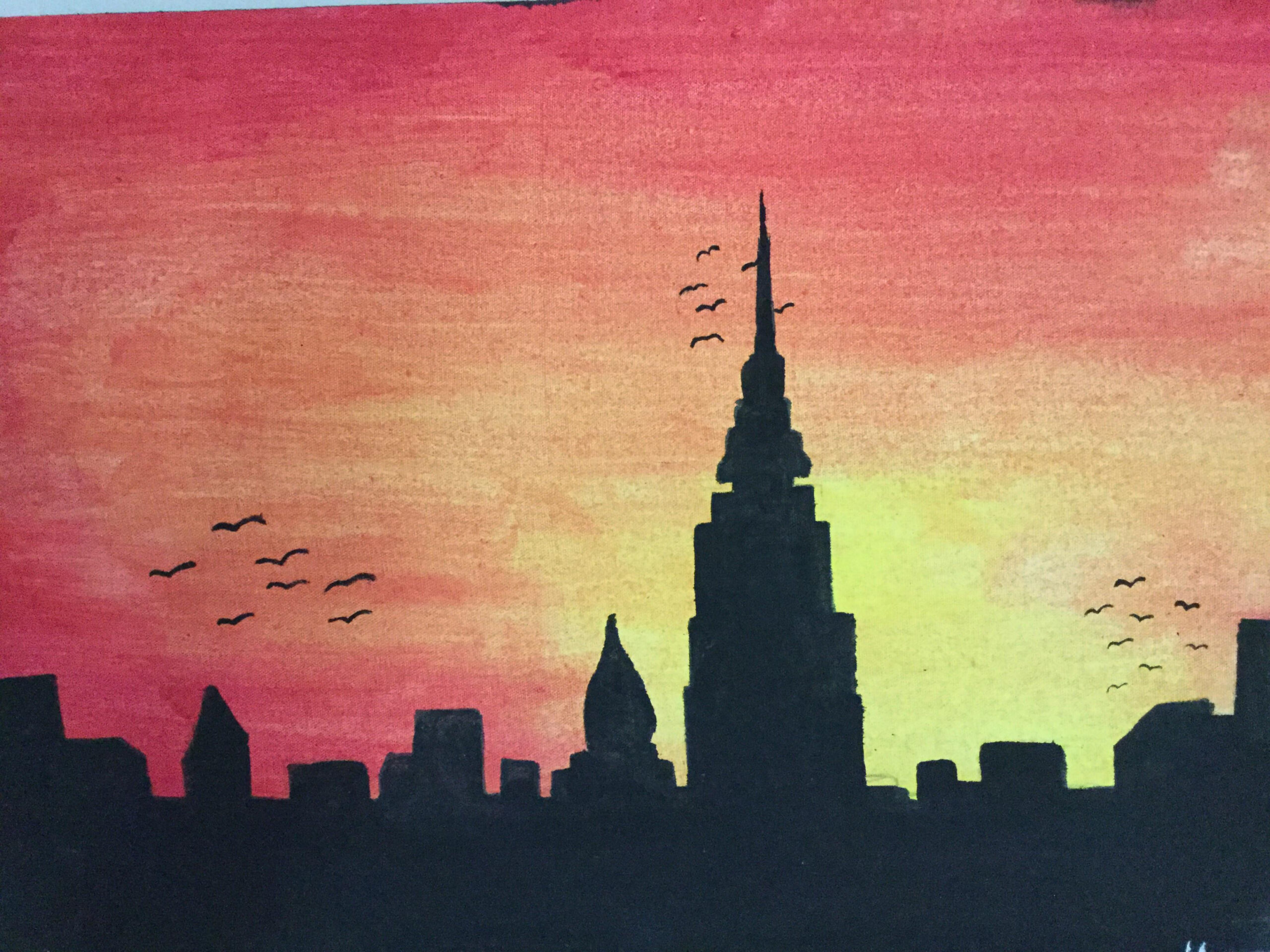 I painted a city at sunset, and I