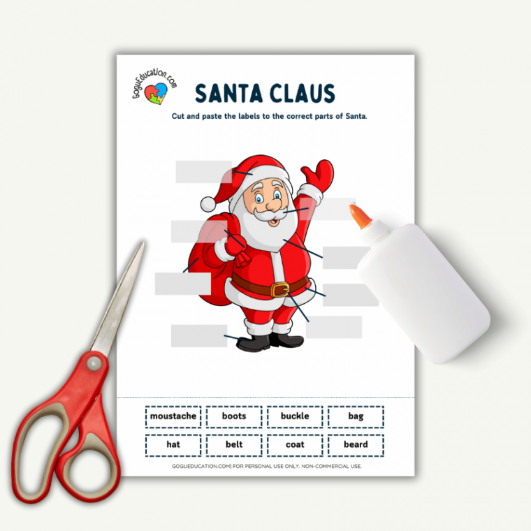 Label Santa Claus Christmas Worksheet — Gogu Education