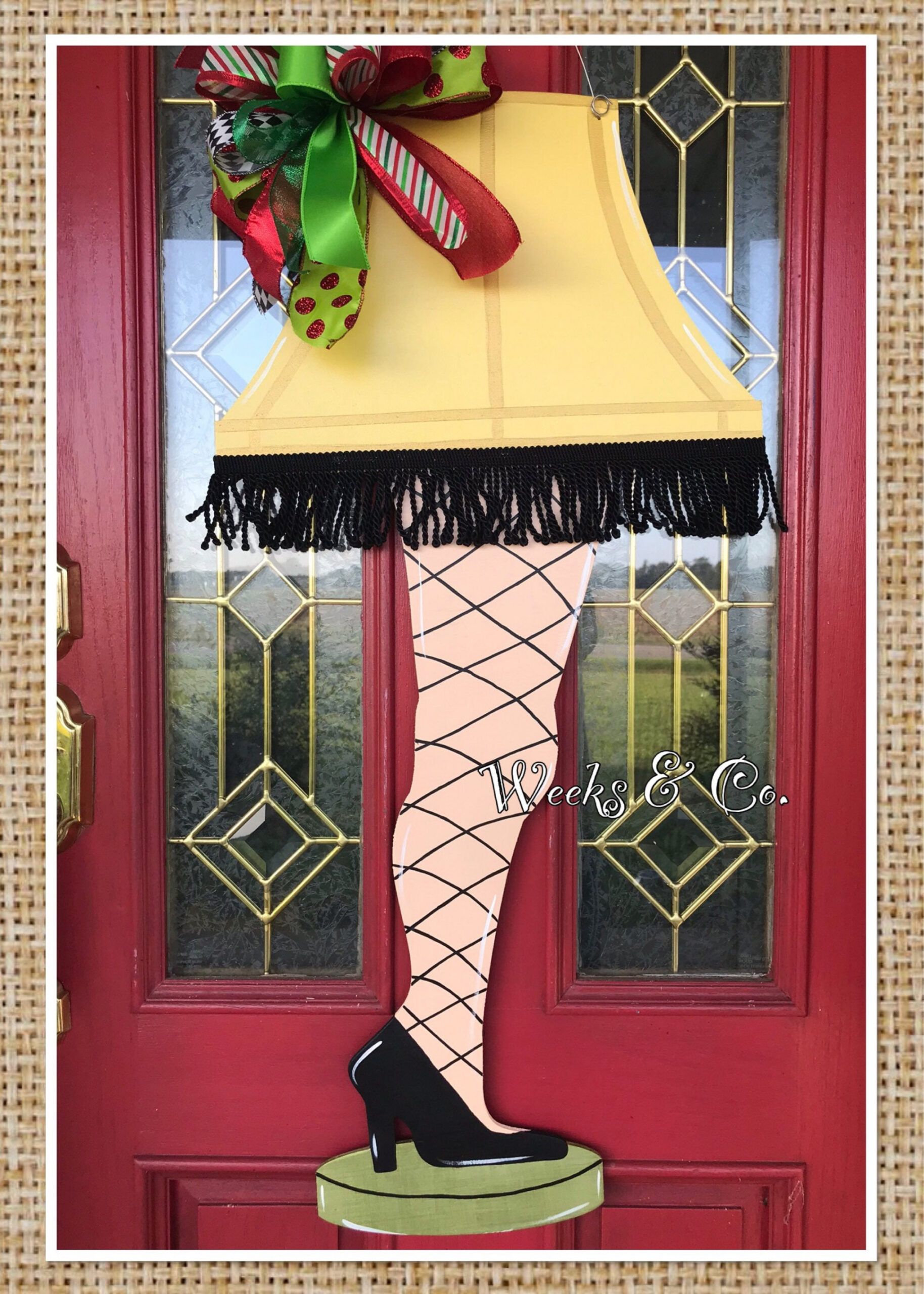 Leg Lamp A Christmas Story Door Hanger Christmas Decor with Real Black  Fringe Ralphie Red Ryder BB Gun