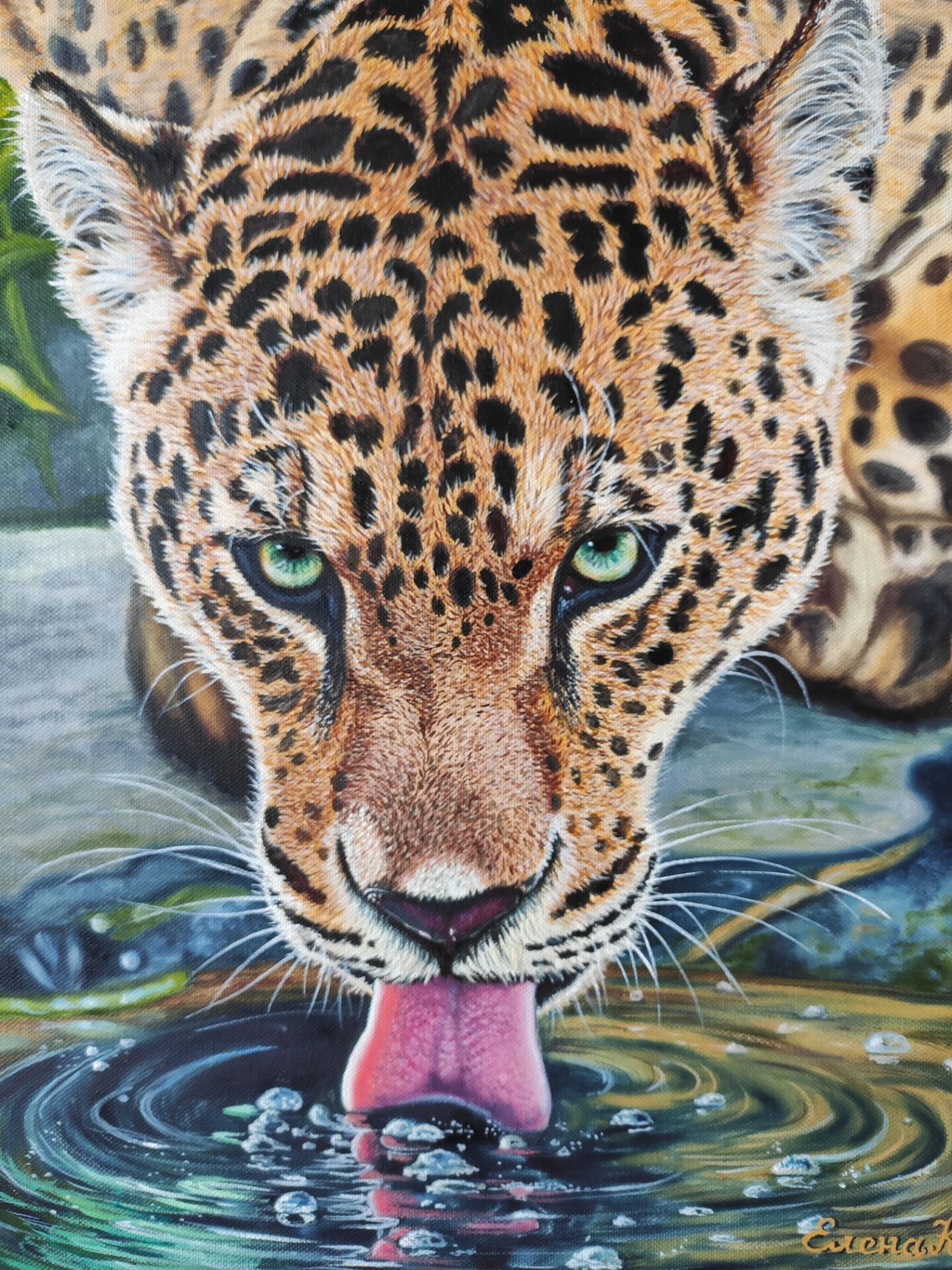 Leopard By The Water, Malerei von Elena Kozyutenko  Artmajeur