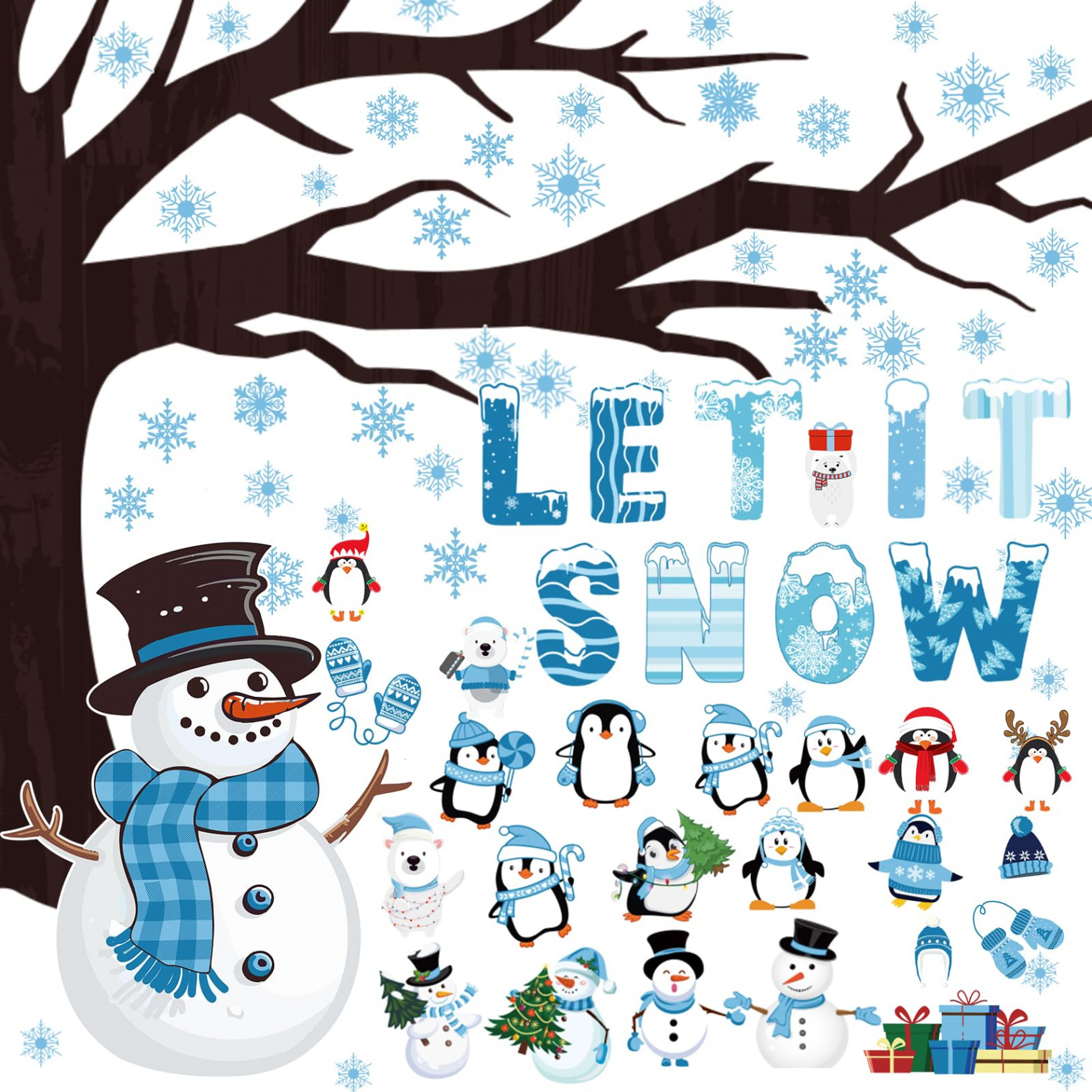 Maitys  Pcs Winter Classroom Bulletin Board Decorations Christmas  Snowflake Winter Let It Snow Tree Snowman Penguin Cutouts Tree Bulletin  Board Set