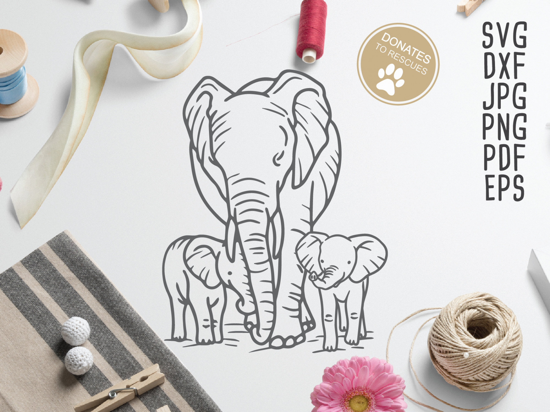 Mama und zwei Baby Elefanten Clipart SVG Cricut, Silhouette Mehr