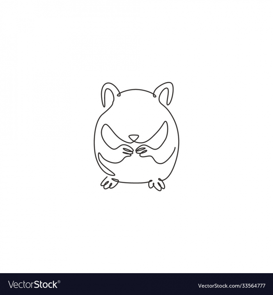 One single line drawing cute hamster eating Vector Image