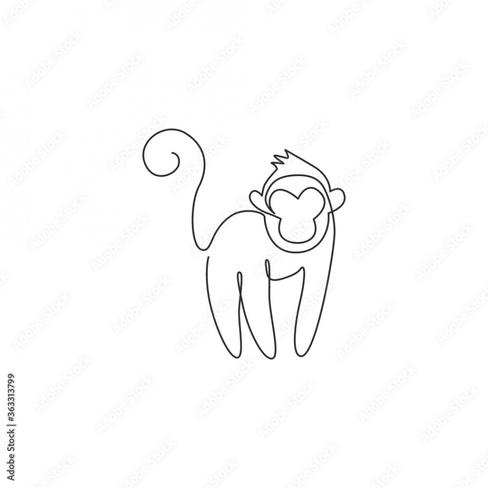 One single line drawing of cute monkey for company business logo