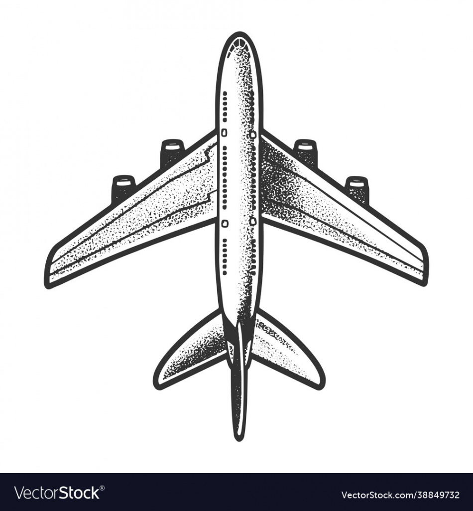 Passenger plane top view sketch Royalty Free Vector Image