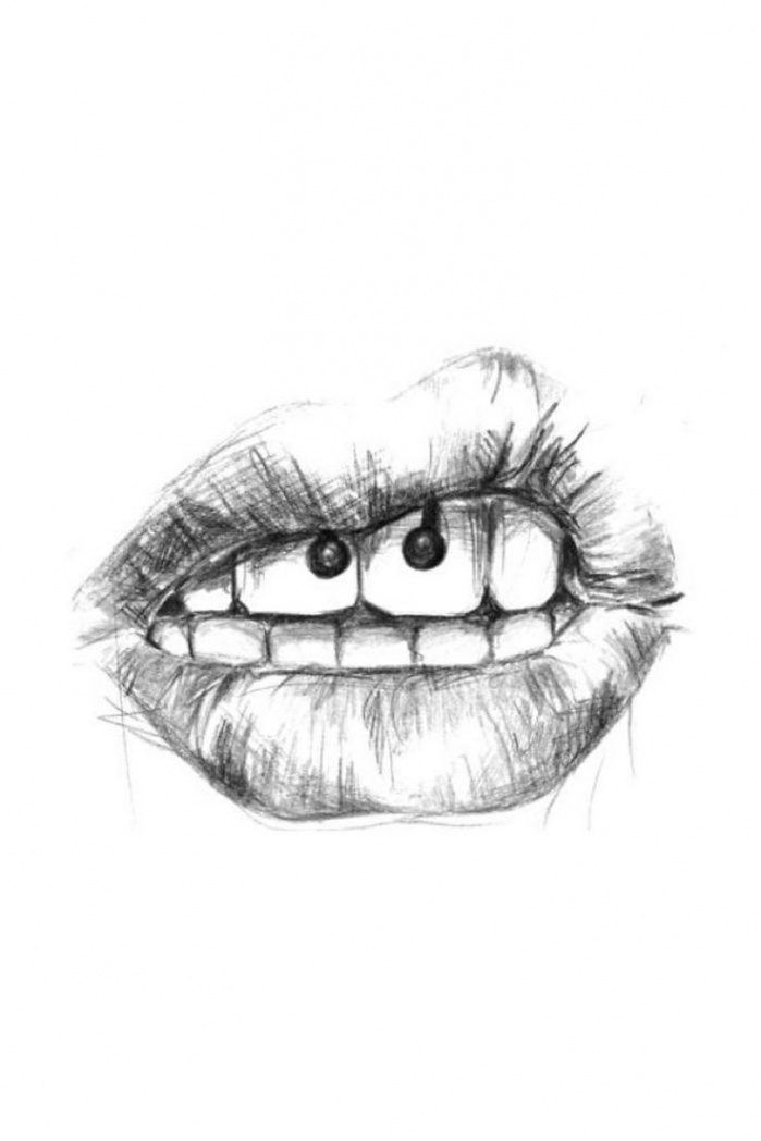 piercing, lips, drawing, cool  Dragon drawings in pencil, Cool