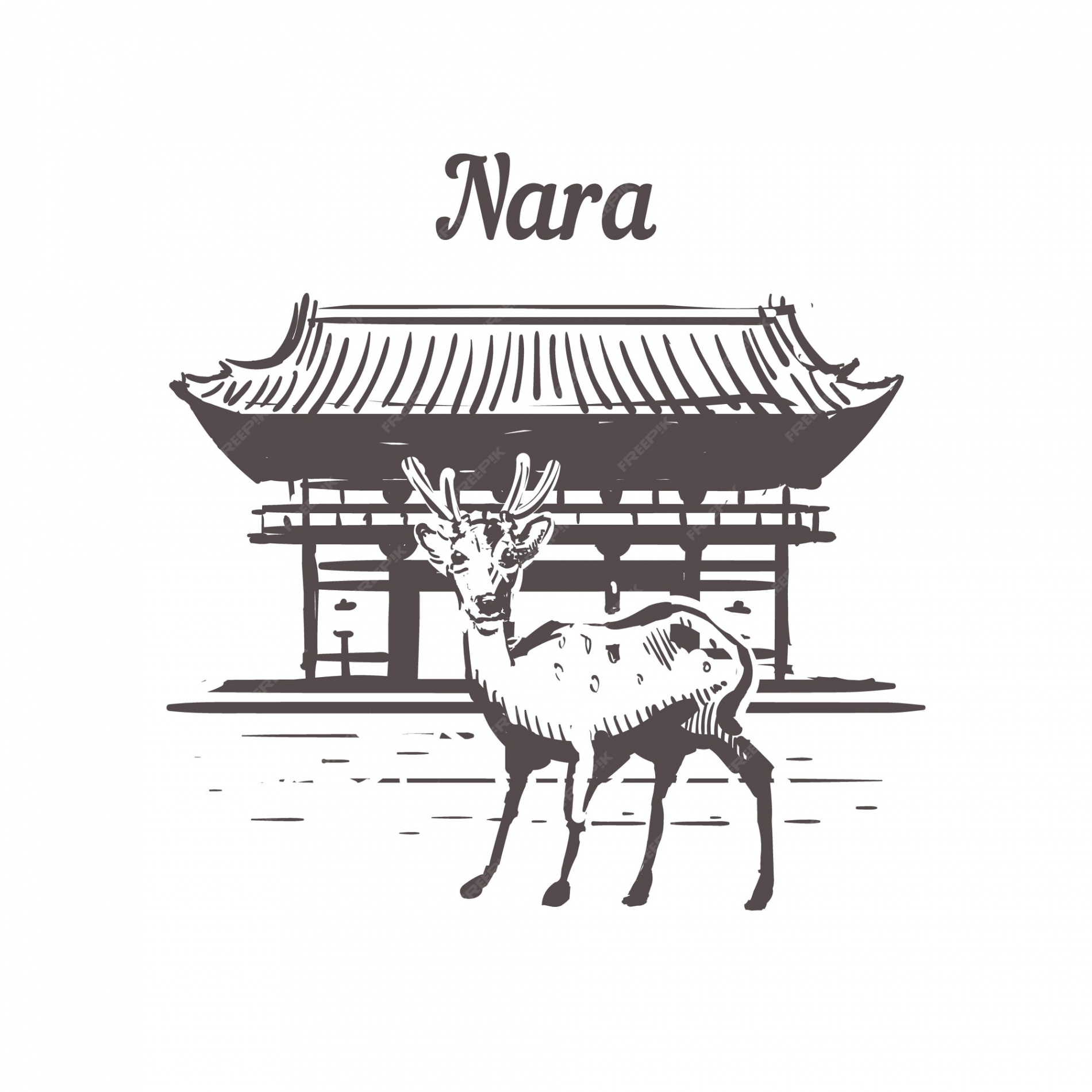 Premium Vector  Nara landscape with deer, japan