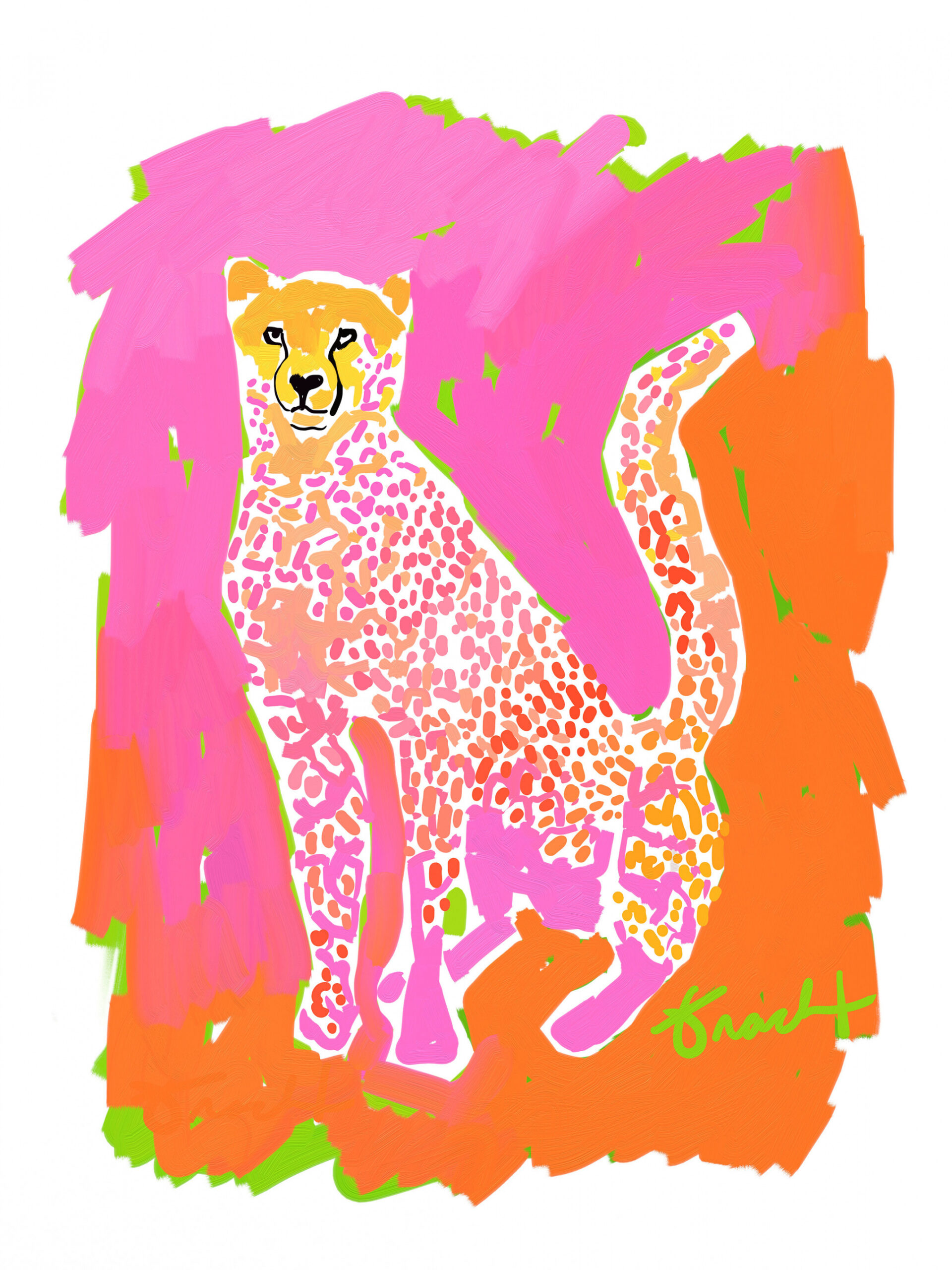 Preppy Leopard Print, Pink Cheetah Jungle Animal Art by Kelly