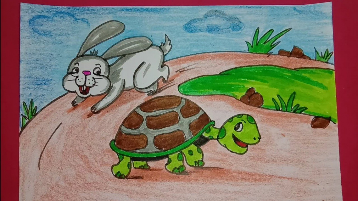 rabbit and tortoise drawing for kids / how to draw rabbit and tortoise