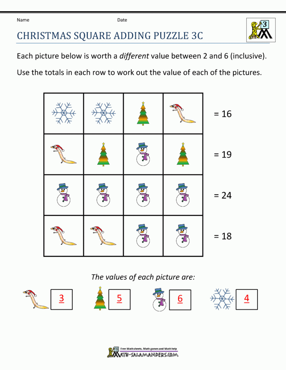 rd Grade Christmas Math Worksheets