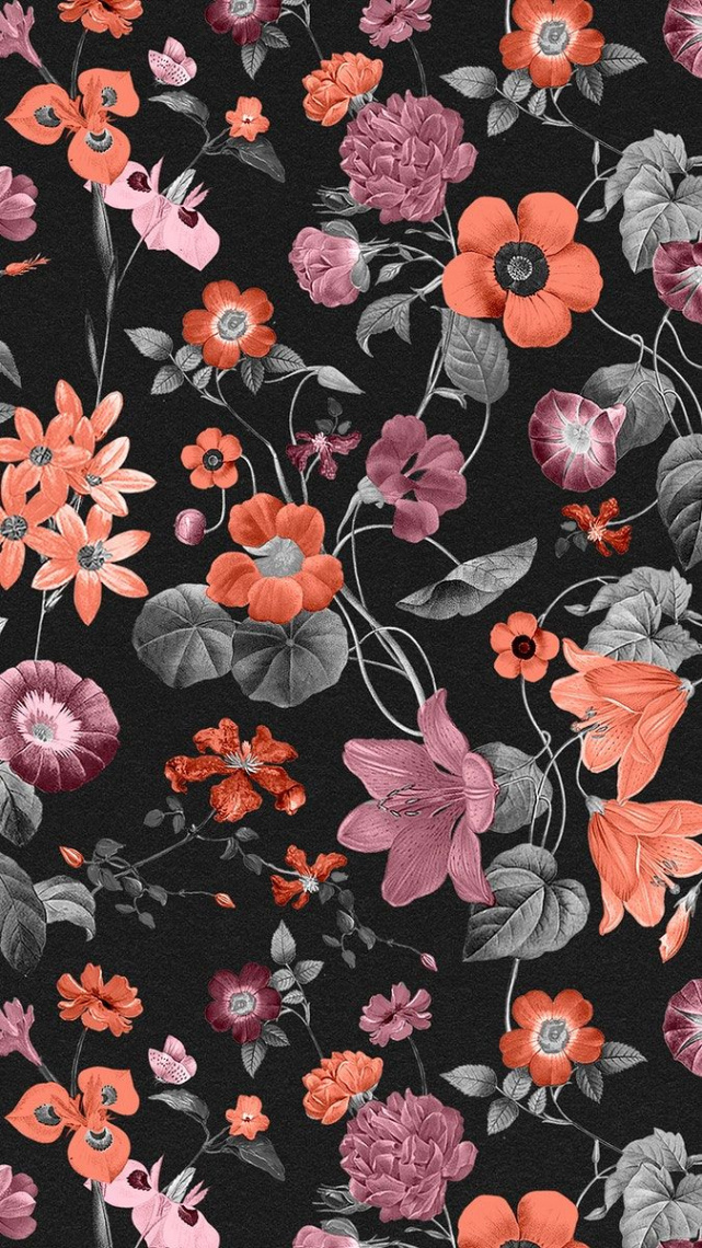 Retro flower pattern phone wallpaper, vintage botanical background