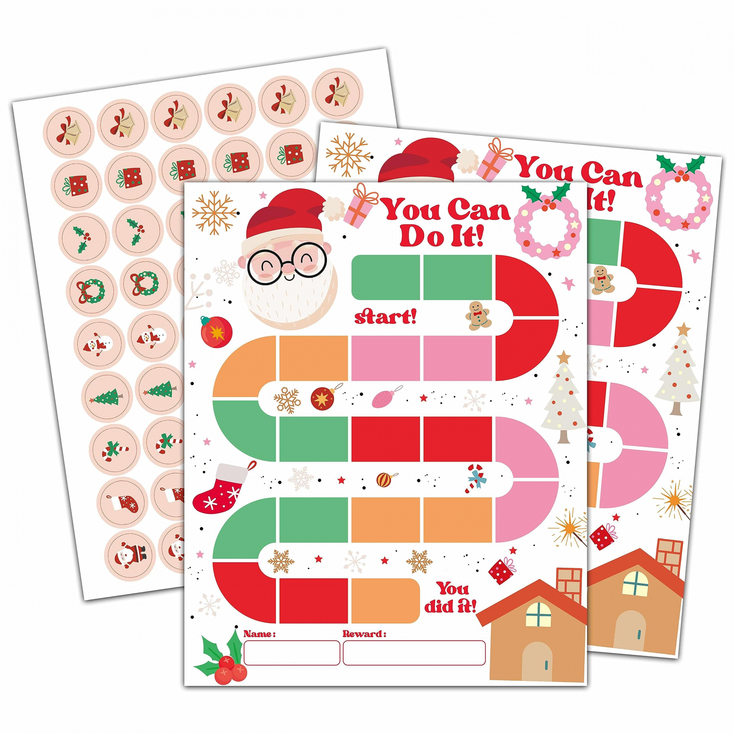 Reward Chart with  Stickers, Winter Christmas Santa Sticker Chart for  Kids Behavior Incentives, Daily Schedule Chores Chart at Home Classroom