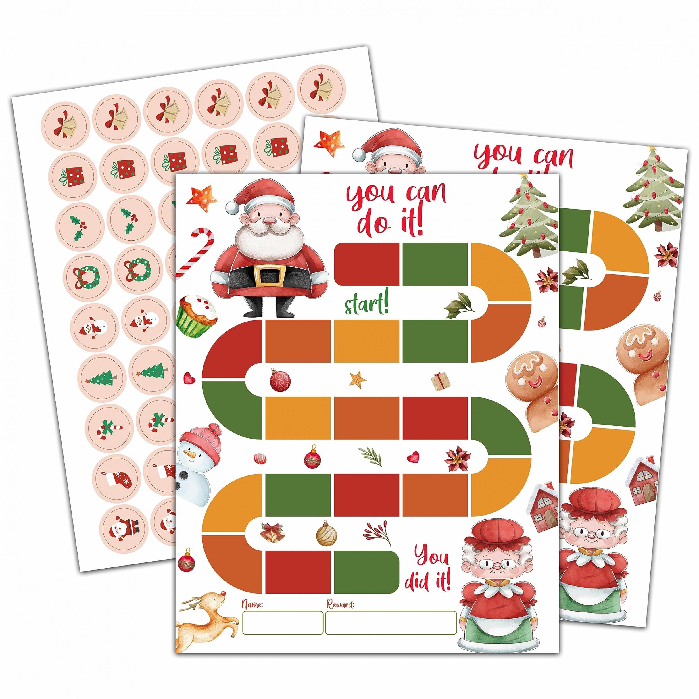 Reward Chart with  Stickers, Winter Christmas Santa Sticker Chart for  Kids Behavior Incentives, Daily Schedule Chores Chart at Home Classroom