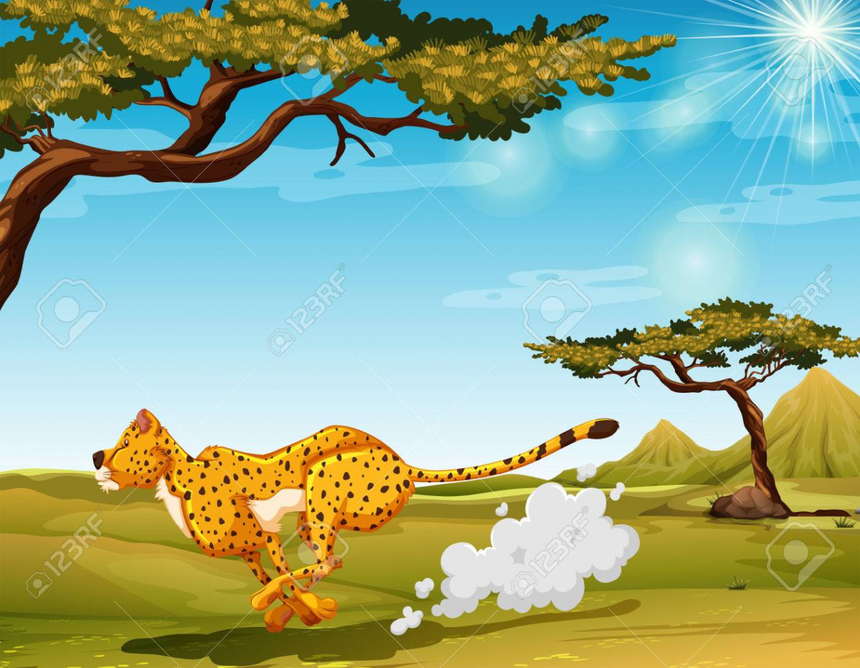 Scenery Of A Cheetah Running In A Jungle Royalty Free SVG