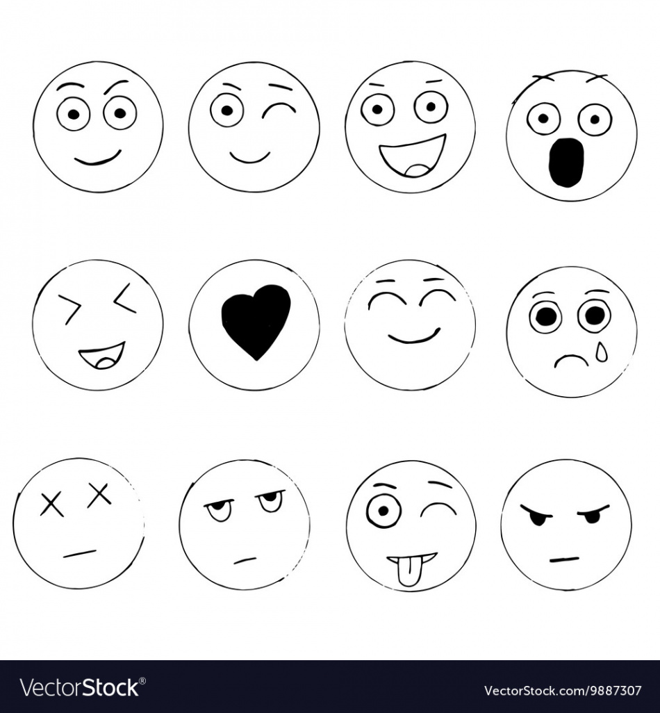 Set of hand drawn emoji isolated on white Vector Image