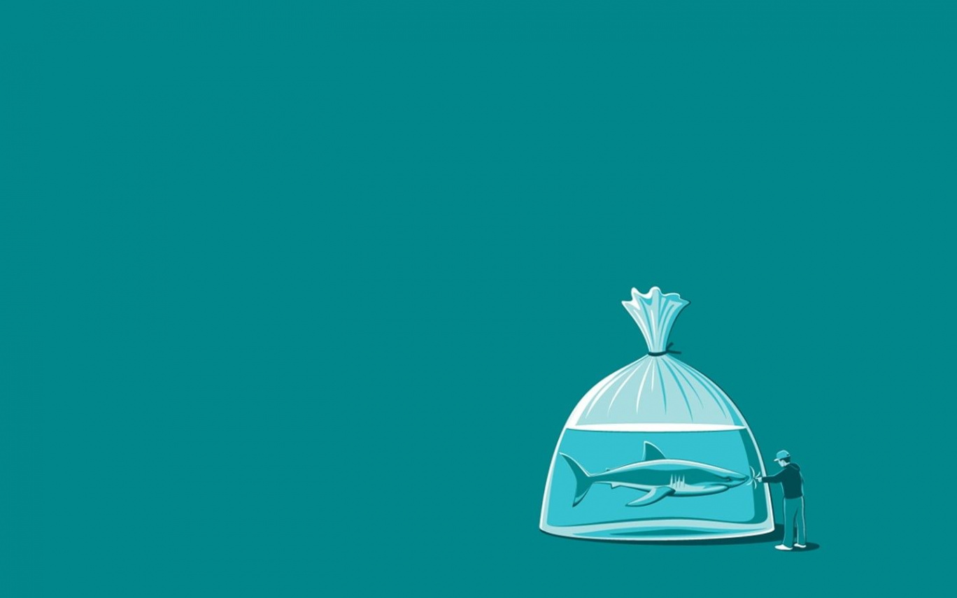 shark in plastic pack illustration #threadless #humor #simple