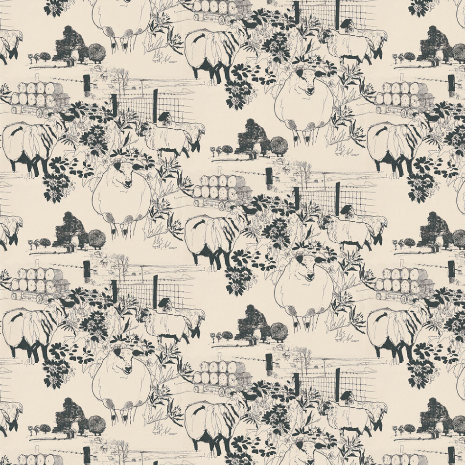 Sheep by Belynda Sharples - Black / Off White - Wallpaper