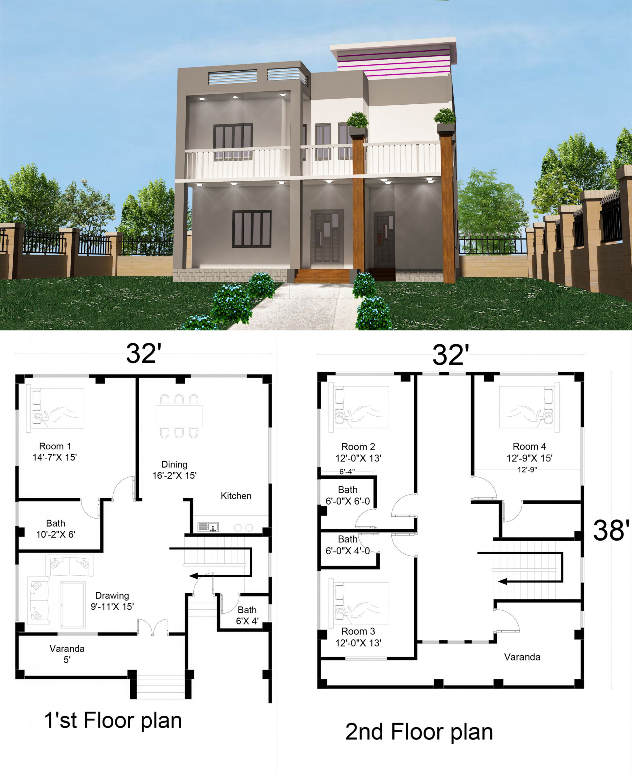 Simple  storey house design with floor plan 3