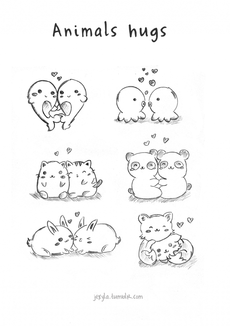 So cute!  Animal hugs, Cute drawings, Hugging drawing