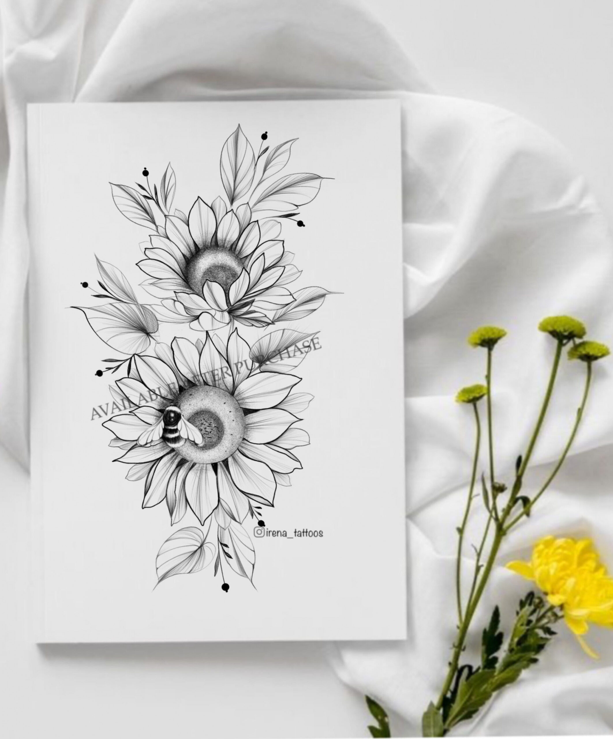 Sunflowers Tattoo Design - Instant Download