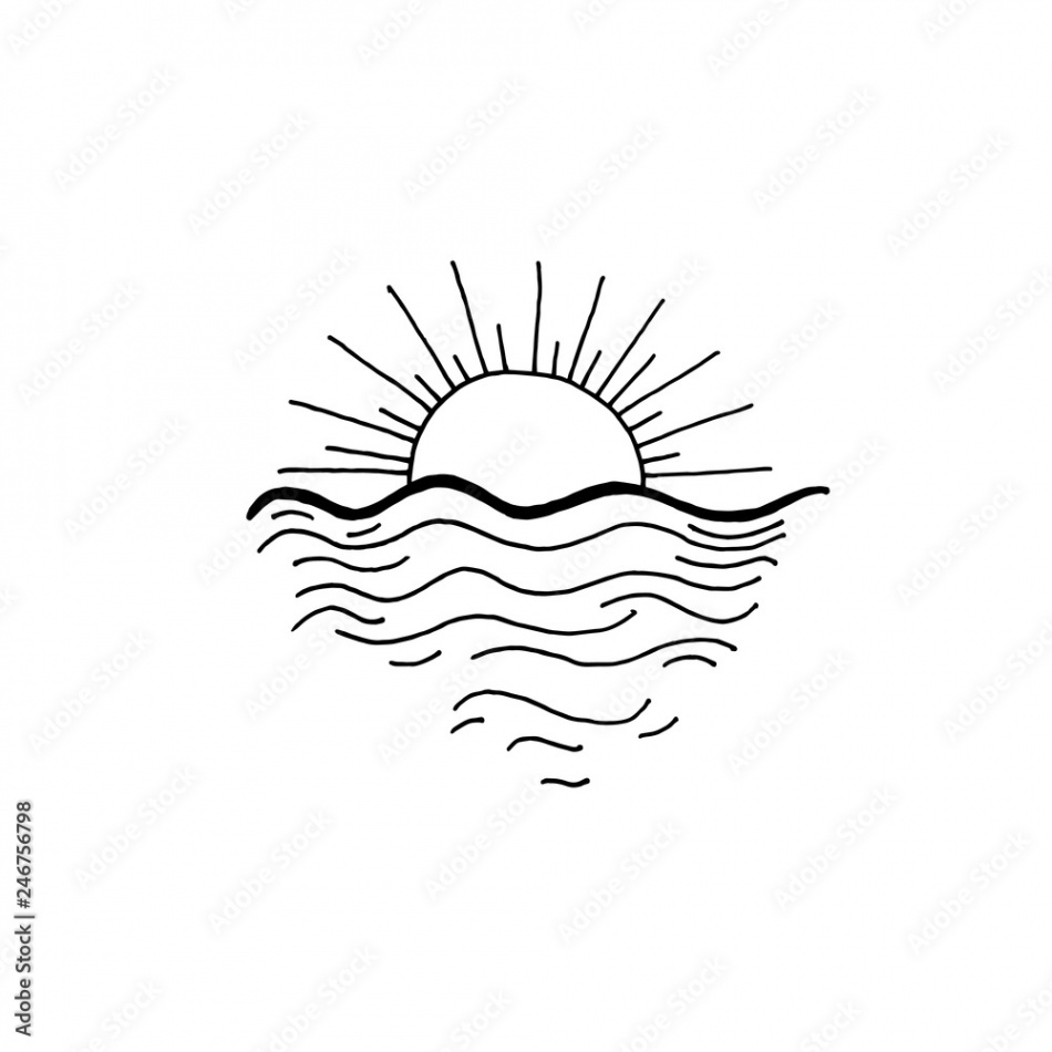 sunset in the ocean sketch drawing icon Stock Vector  Adobe Stock