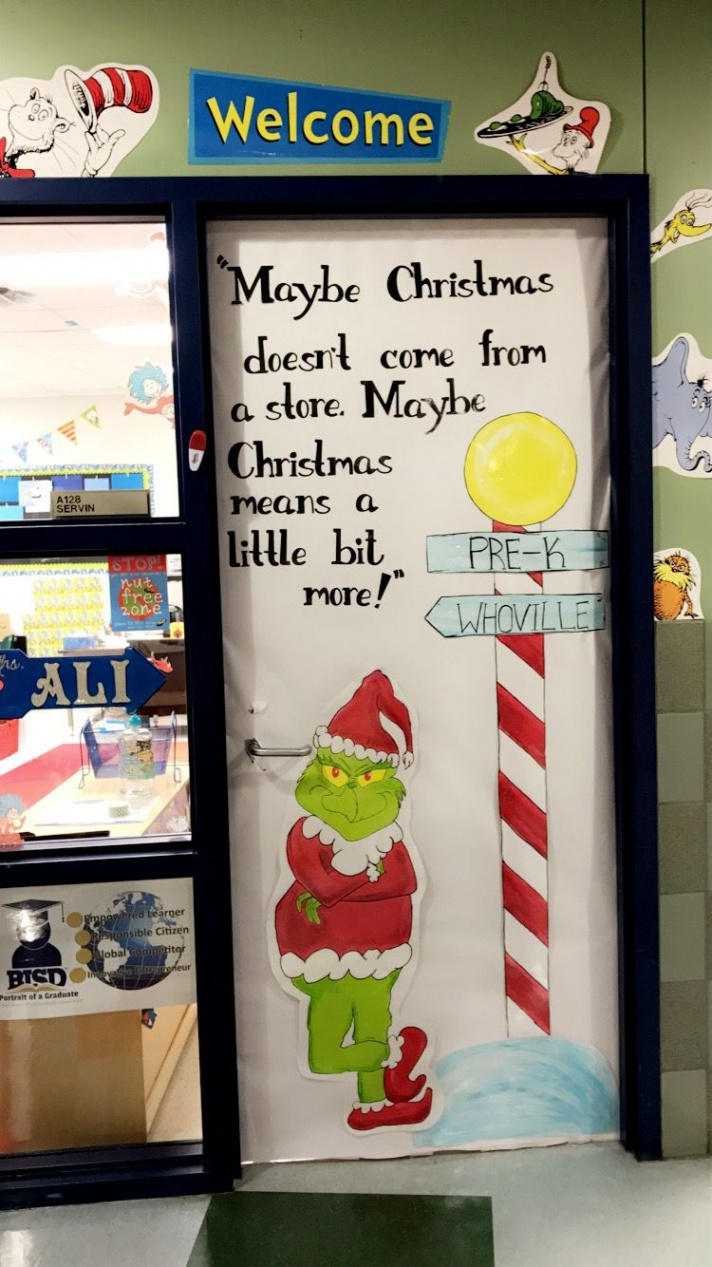 The Grinch classroom door Christmas theme