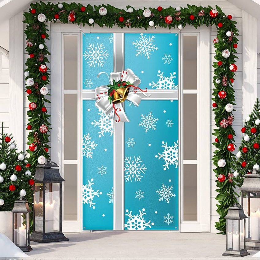 Tiamon Christmas Door Cover Xmas Door Decorations Christmas Gift Box  Present Door Cover Winter Holiday Door Cover Sign Christmas Hanging  Ornaments for