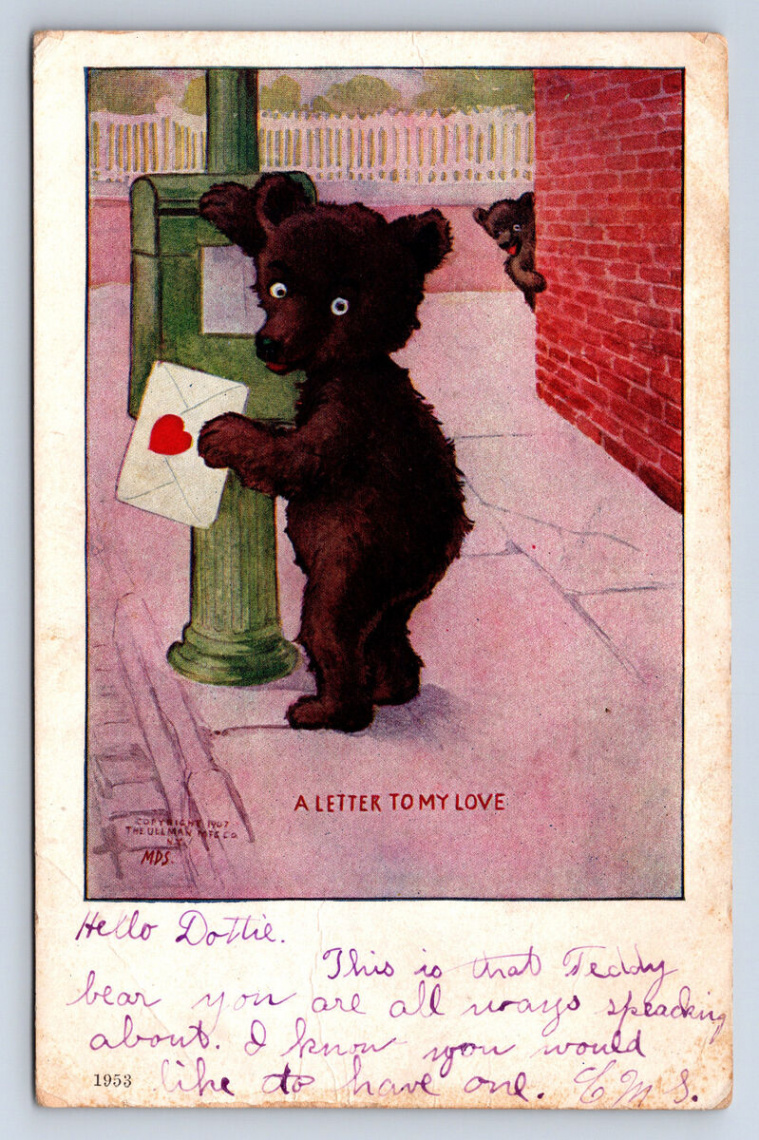 Vintage Postcard Letter to my Love Romantic Teddy Bear Ullman Mail Box O