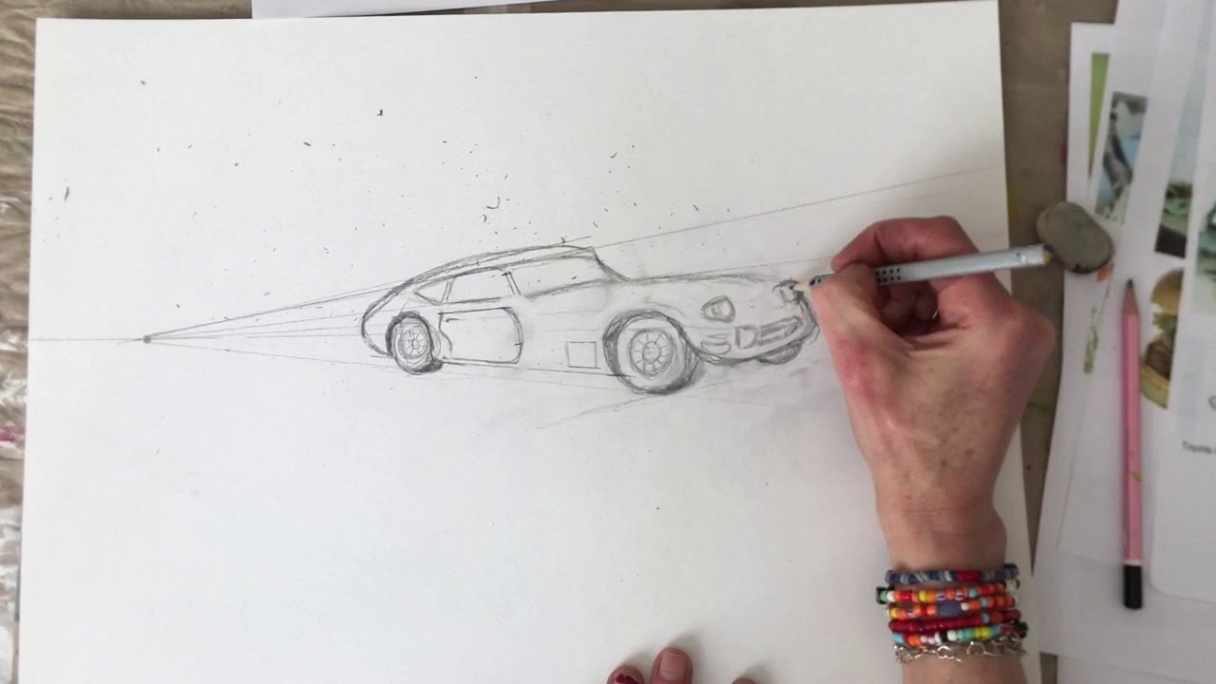 Vintage Toyota Sports Car Drawing Tutorial Using One-Point Perspective