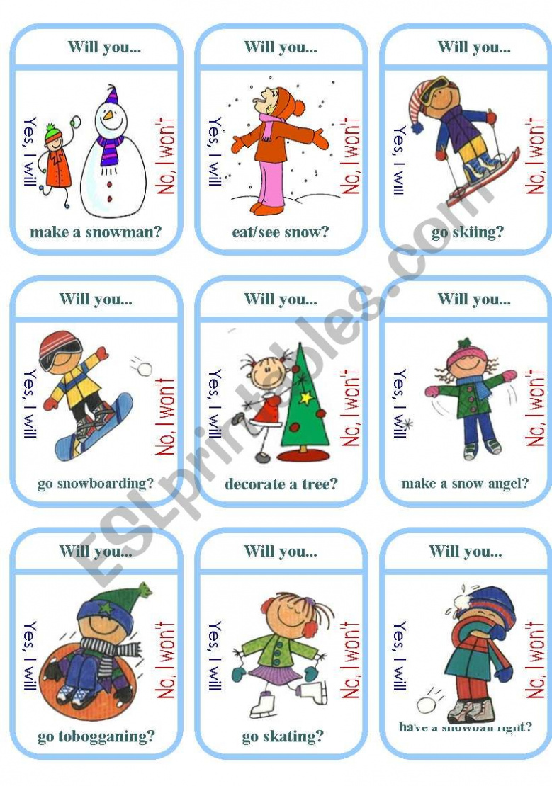 Winter Activities Card Game - ESL worksheet by me_fig