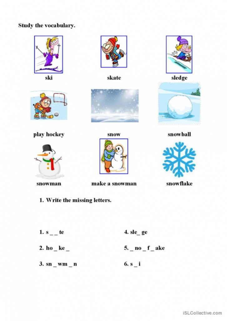 Winter Activities Vocabulary vocabul: English ESL worksheets pdf