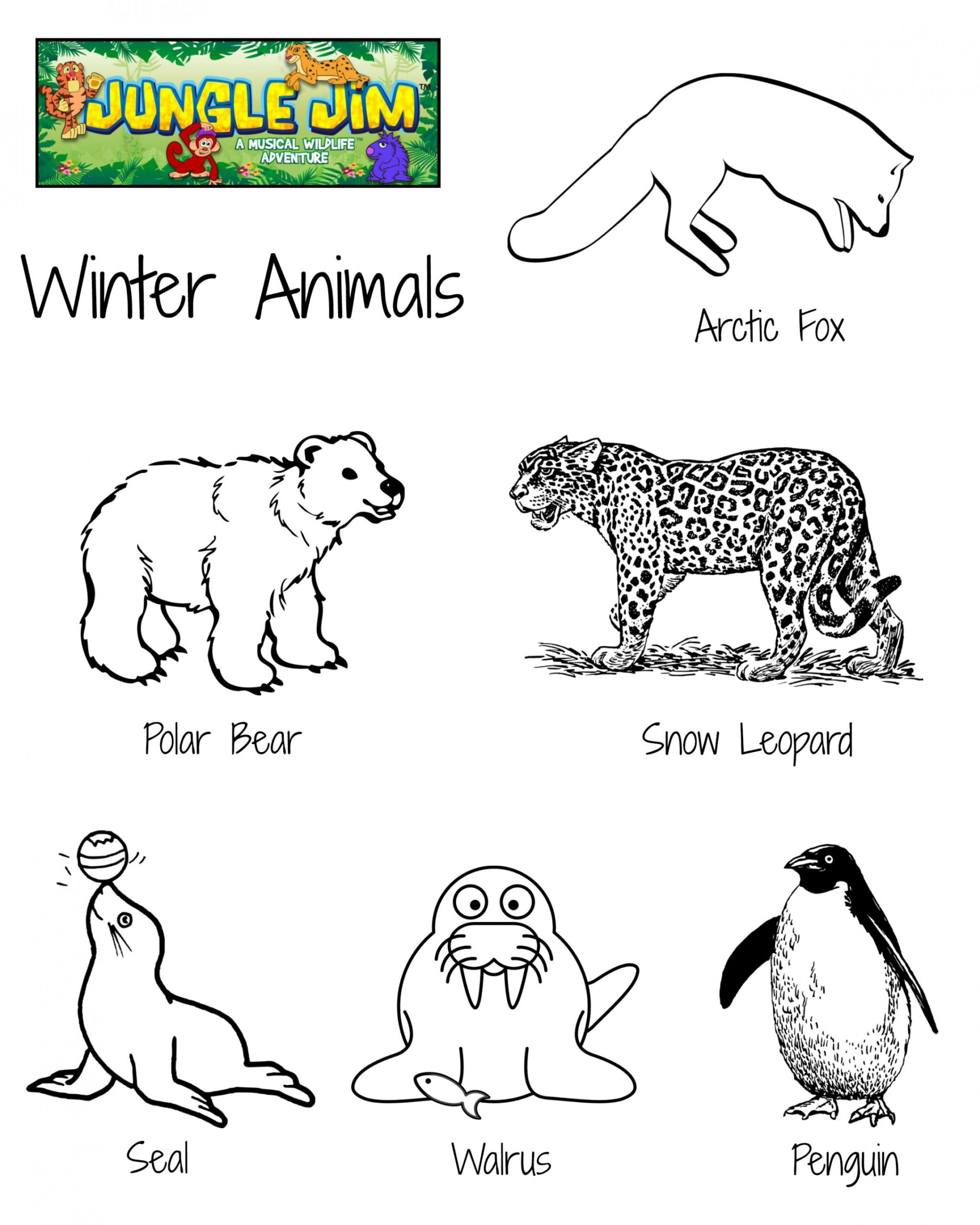 Winter Animal Free Printable Coloring Page with lots of cute