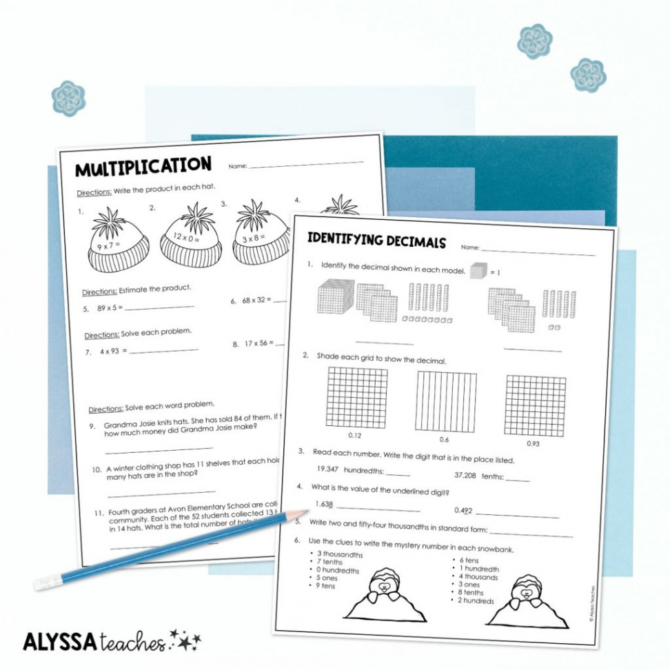 Winter Math Review Activities for Upper Elementary Students