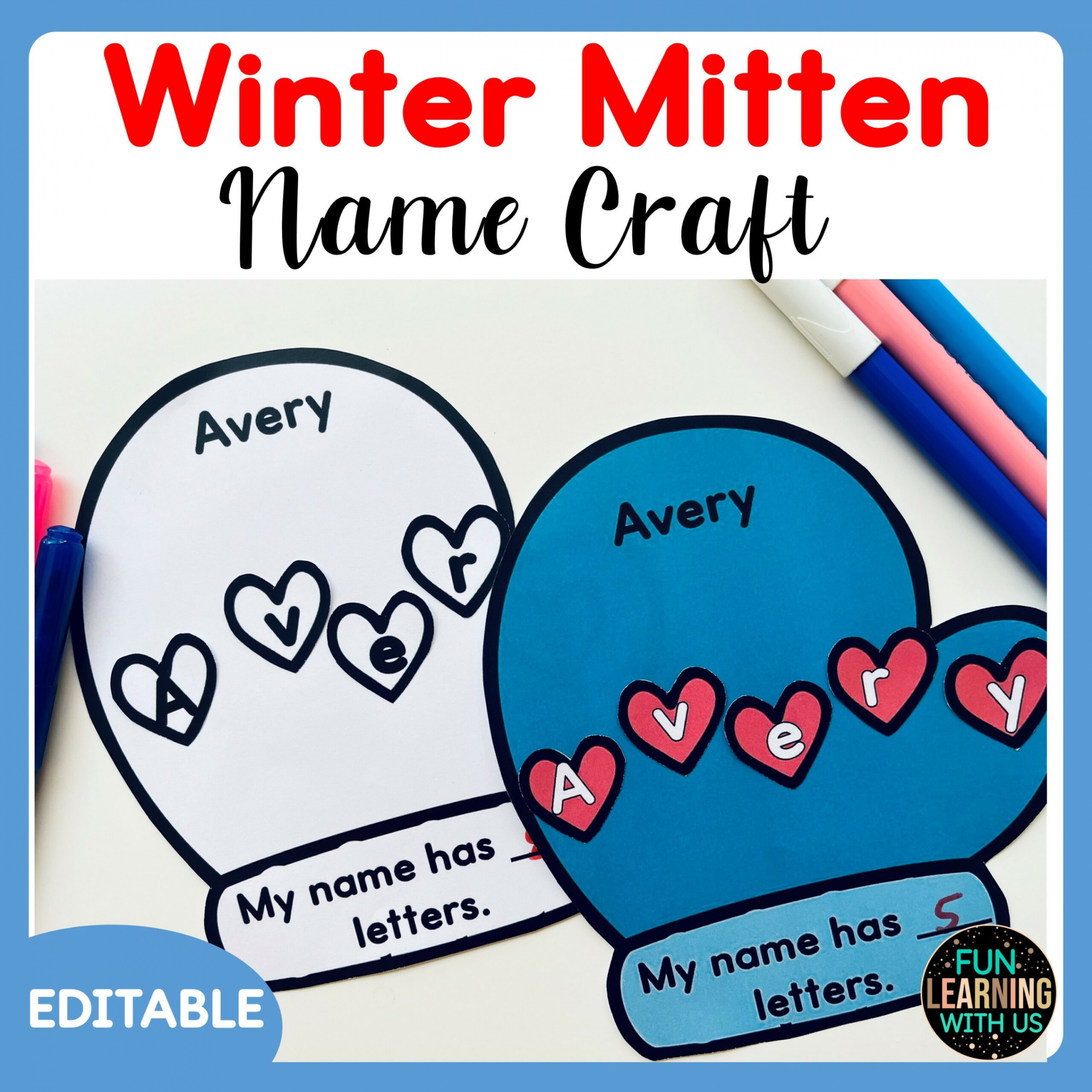 Winter Mitten Name Crafts  January Editable Name Activity  Made