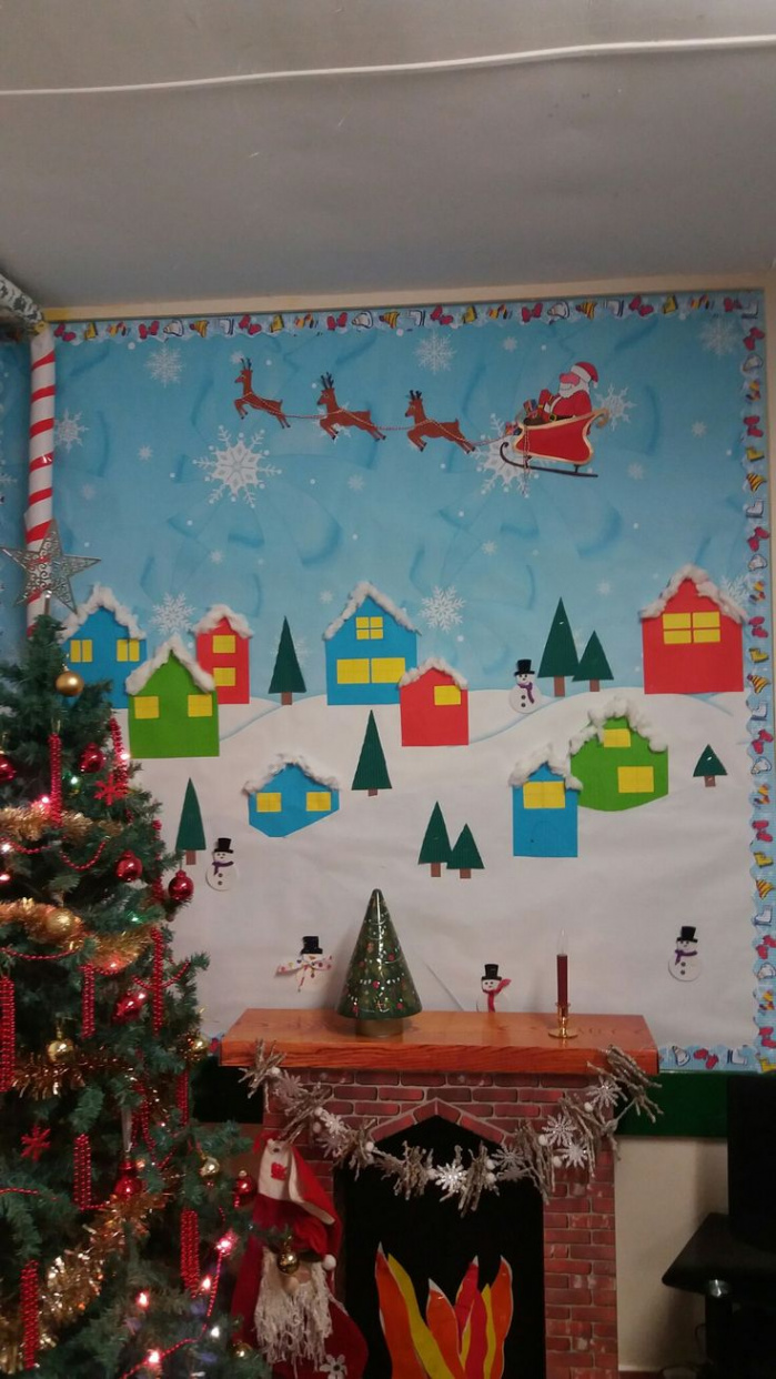 Winter village scene  Door decorations classroom christmas