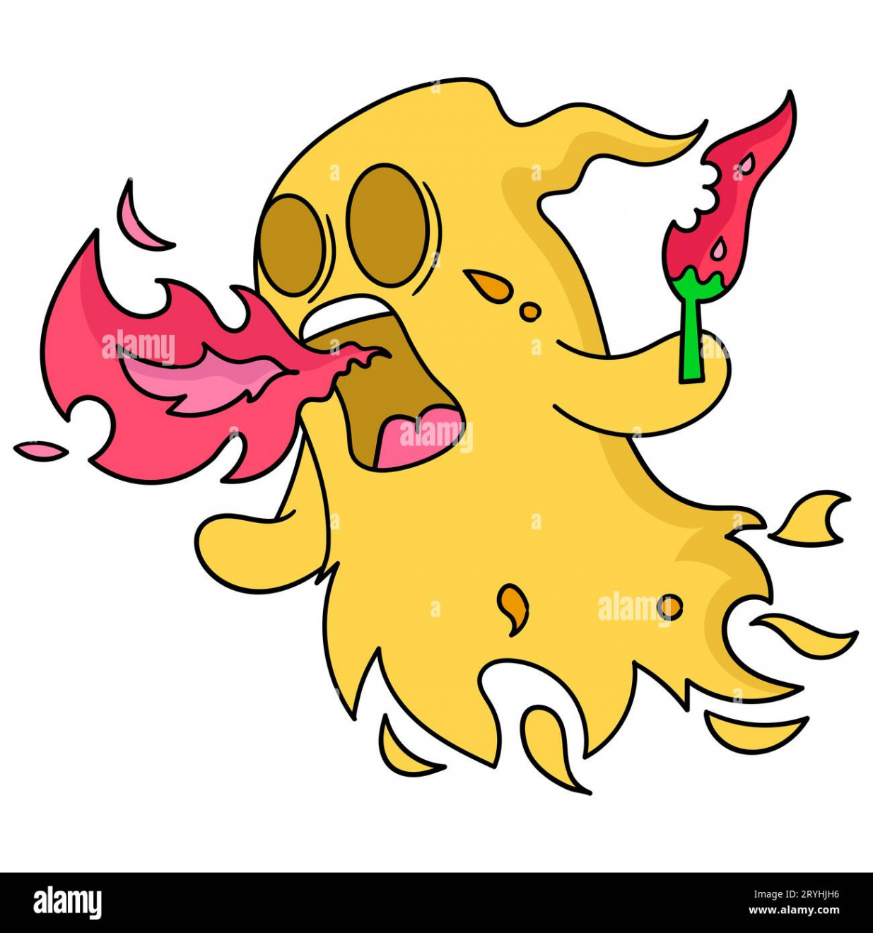 yellow ghost eating hot chilli spitting fire